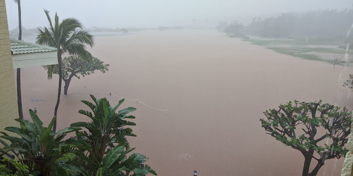 Flooding at the Kauai Beach Resort Saturday morning.