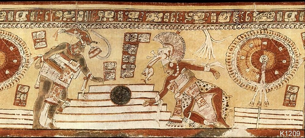 Click to enlarge aztec mayn ball game wall painting