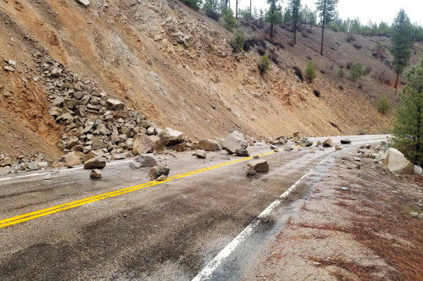 Click to enlarge The earthquake caused a rockslide on Highway 21 near Lowman, Idaho