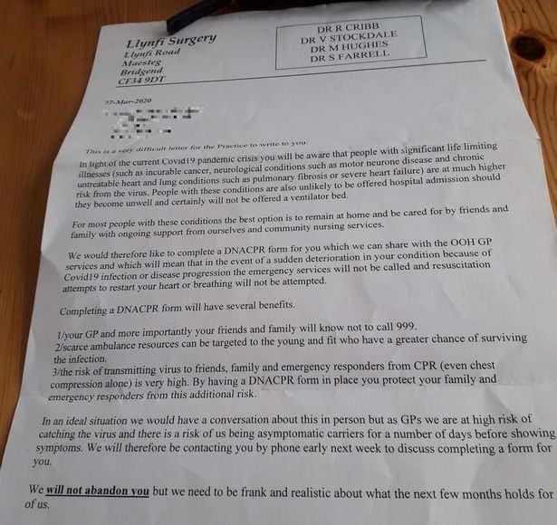 DNACPR letter wales