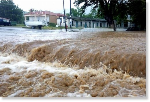 Floods affected Skiathos, South Pelion and Skopleos, Greece, April 2020.