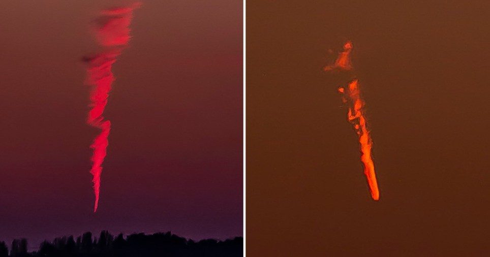 The mysterious plume was there for several minutes after an object was seen spiralling towards earth