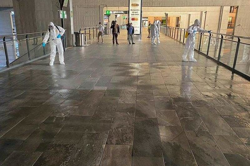 Click to enlarge By March, Spain deployed its Army personnel to disinfect train stations.