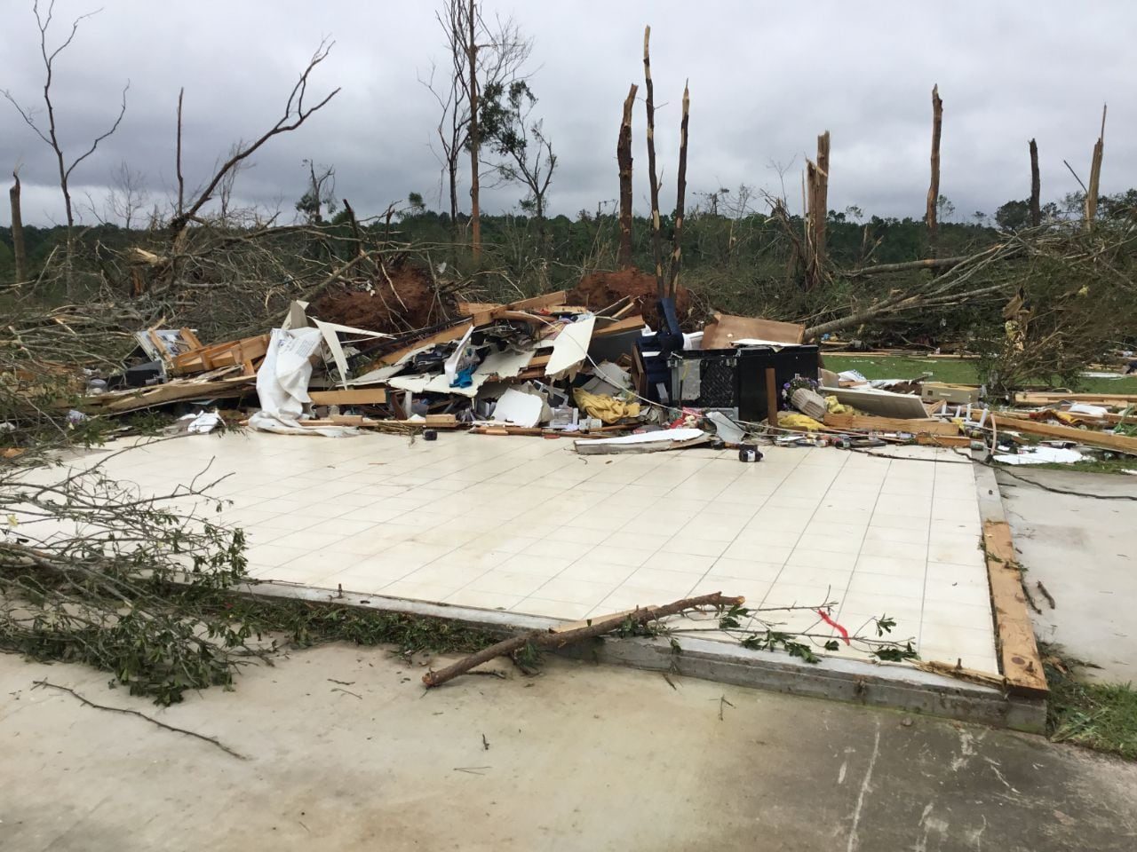 A home in Hurricane Creek, Miss., that was demolished by a tornado