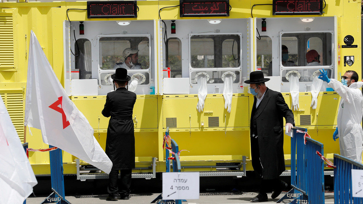 Ultra orthodox Jewish men testing coronavirus