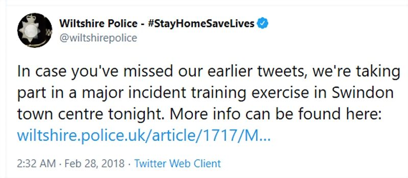 Click to enlarge tweet police exercise skripal rehearsal