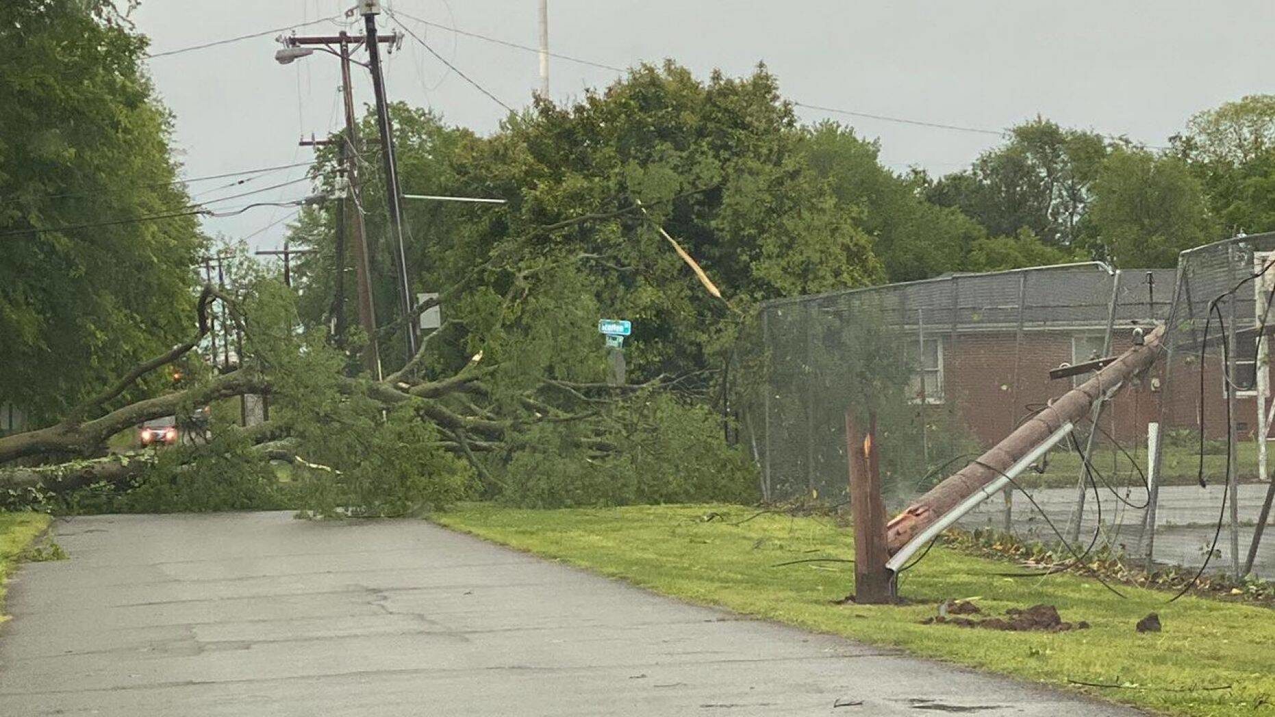 A powerful line of thunderstorms snapped trees and brought down power lines across Middle Tennessee