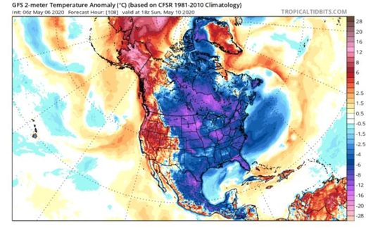 north america temps