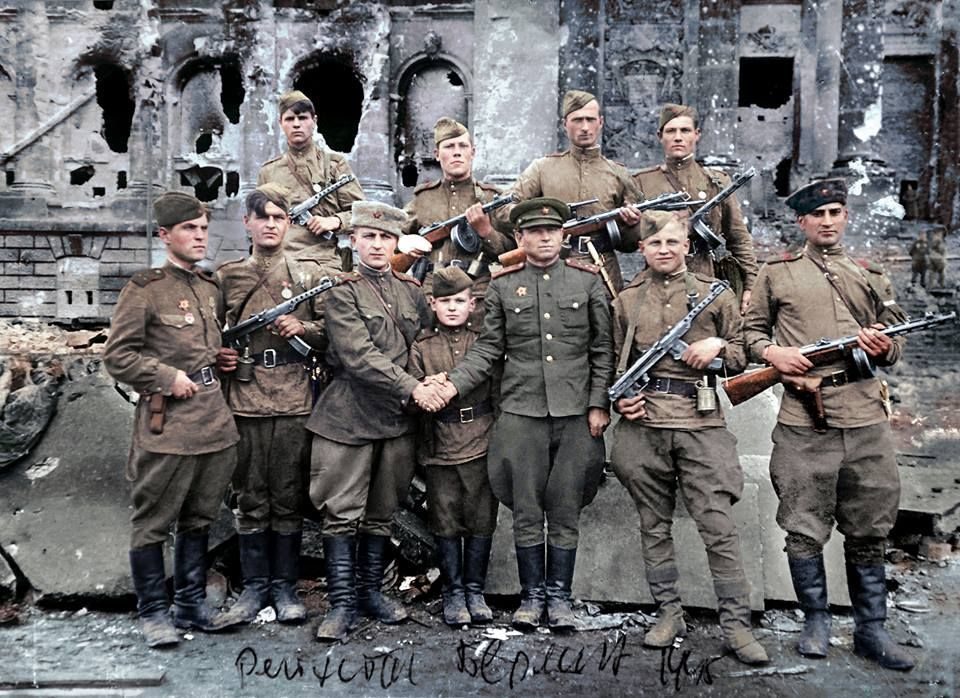 Soviet soldiers at Reichstag, May 1945