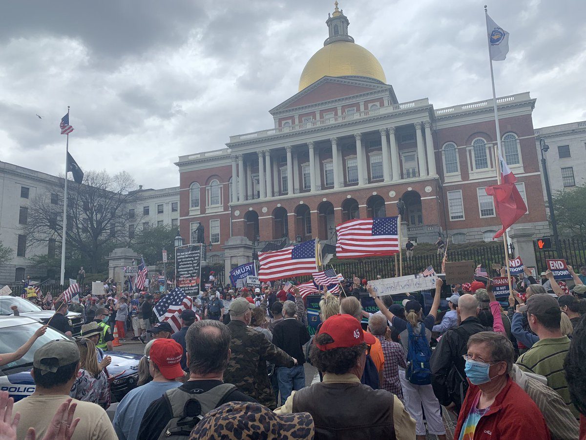 'Liberty Rally' protestors swarm Massachusetts State House calling for