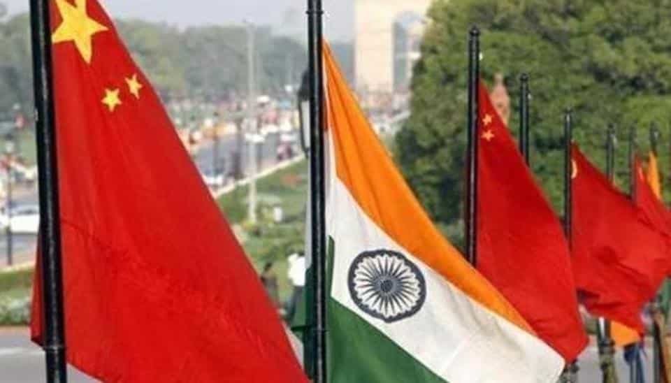 Chinese and Indian flags