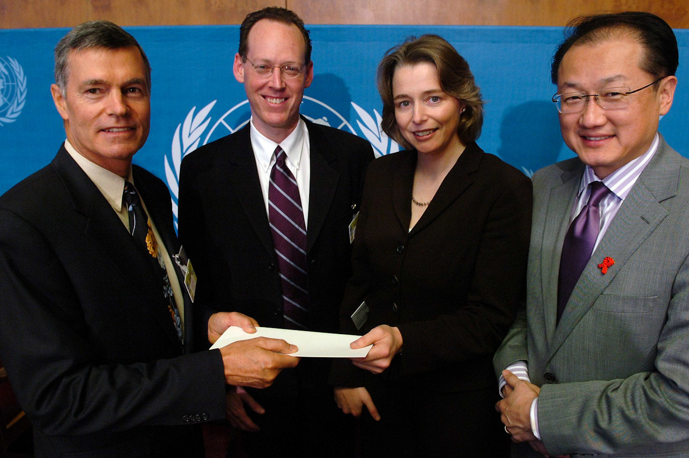 From left to right: Steven Hilton, Paul Farmer, Ophelia Dahl and Jim Yong Kim at the United Nations in Geneva, Switzerland, Oct. 31, 2005.