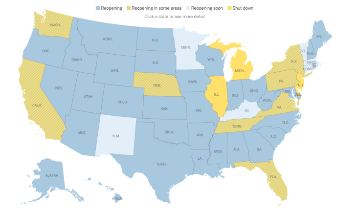 Click to enlarge map US states lockdown