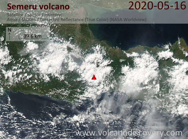 Satellite image of Semeru volcano on 16 May 2020