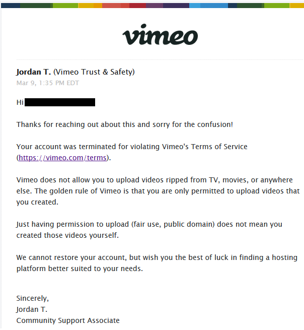 vimeo ban