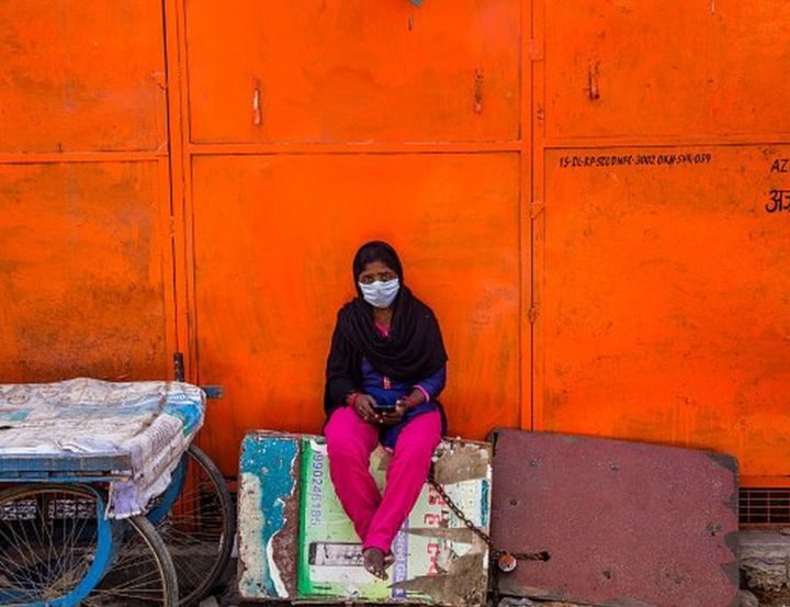 Click to enlarge masked woman New Delhi India