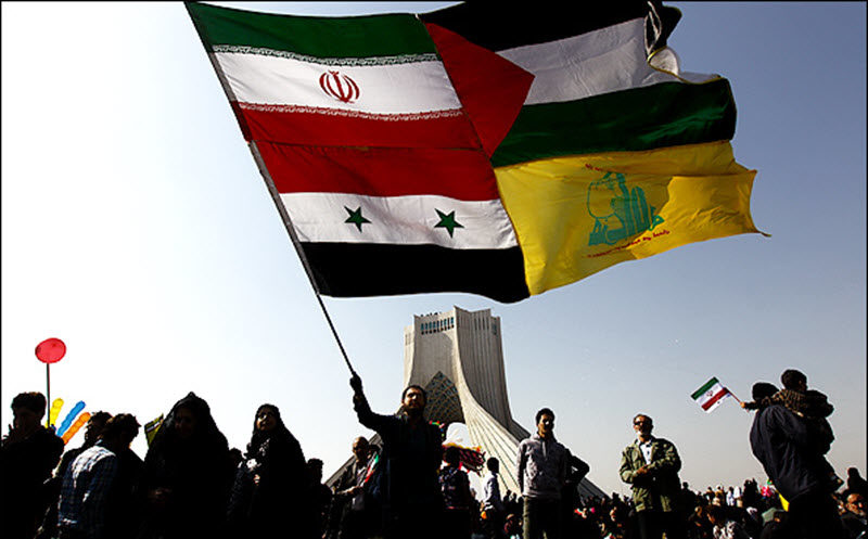 syria iran hezbollah palestine flags