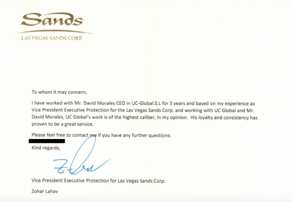 letter morales assange spying sands las vegas zohar lahav