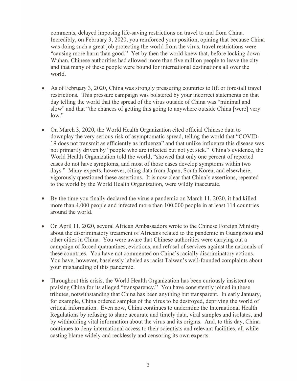 Trump letter to WHO