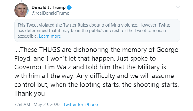 Donald Trump George Floyd riots tweet