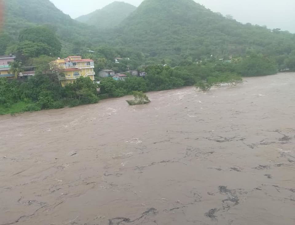 The overflowing Goascorán River in Valle Department, Honduras, 01 June 2020.