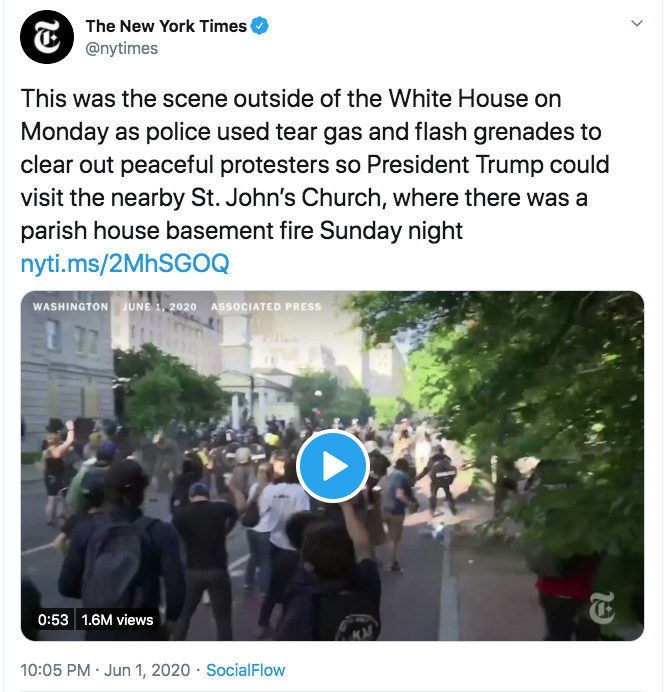 Click to enlarge NYT tear gas tweet