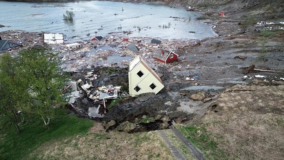 Eight houses were swept into the sea by the powerful landslide in northern Norway