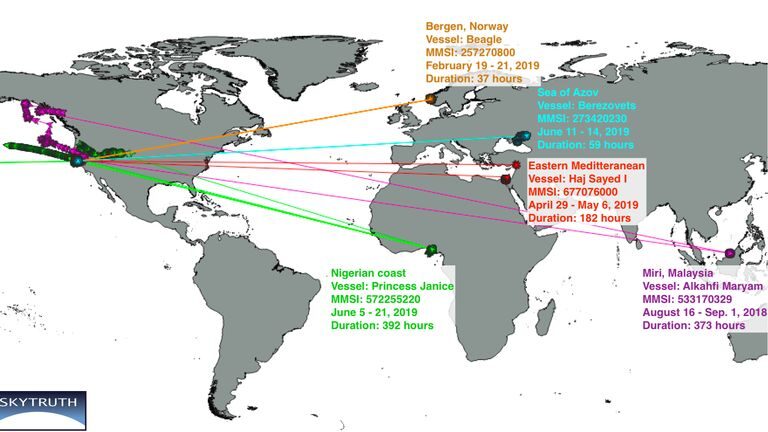 Click to enlarge circling ships, south atlantic anomaly