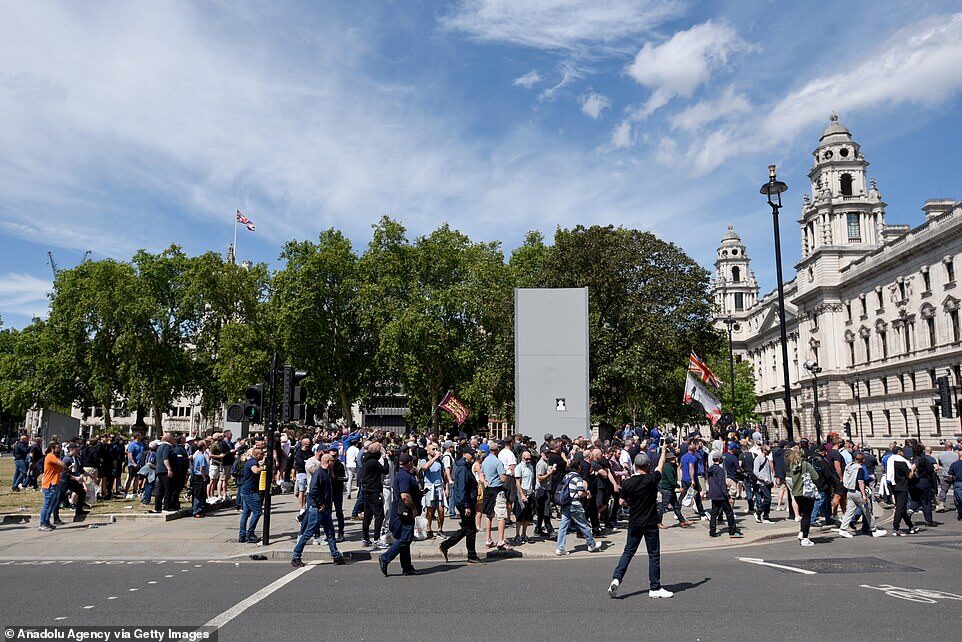 Click to enlarge Churchill statue London protests