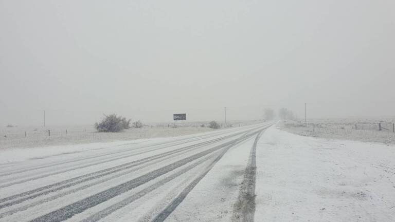 New Zealand State Highway 8 covered in snow