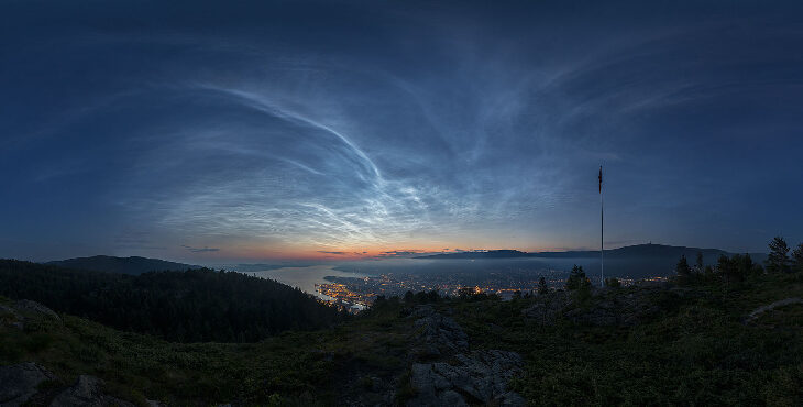 Click to enlarge Noctilucent clouds over Bergen, Norway on June 17, 2020