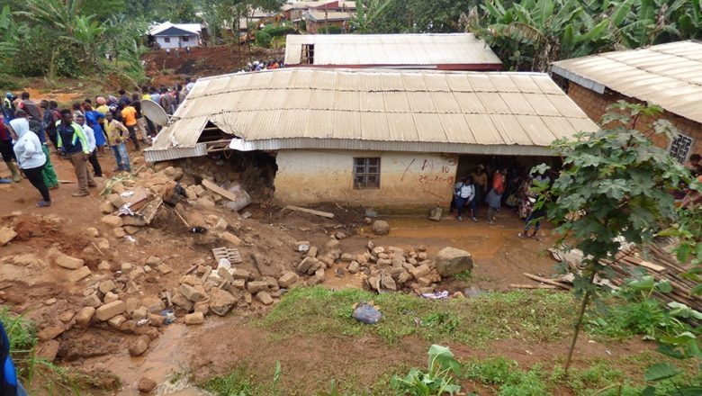 House partialy destroyed by landslide in Yaounde