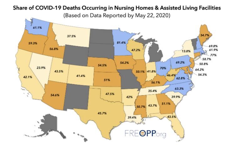 USA deaths care homes map