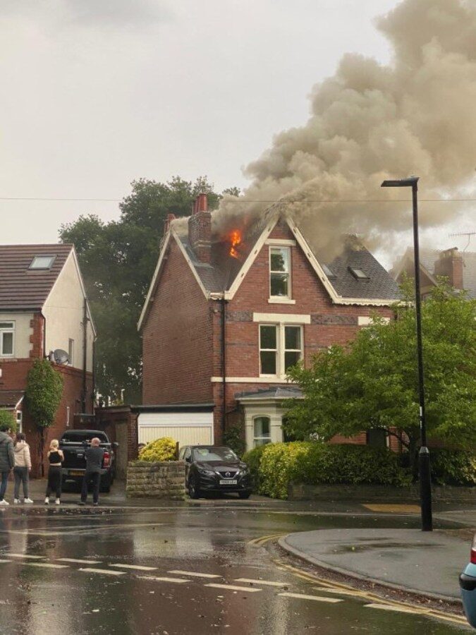 Click to enlarge More than 20 firefighters were called to Sheffield after a house was struck by lightning