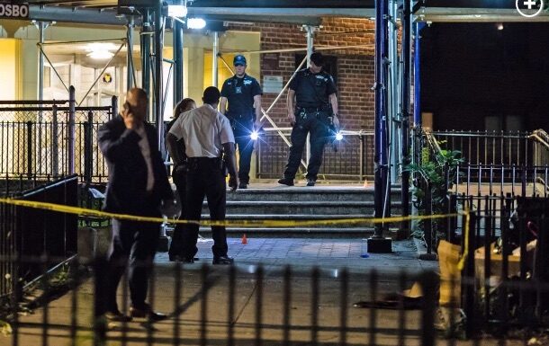 Click to enlarge Police at the scene of a shooting in Brownsville, Brooklyn earlier this week.