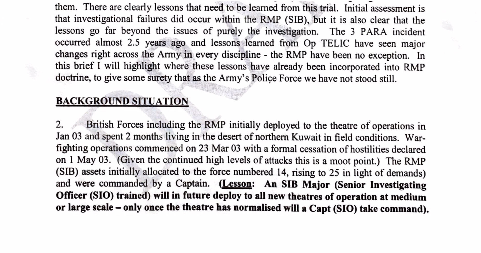 Document written by Brigadier Colin Findlay