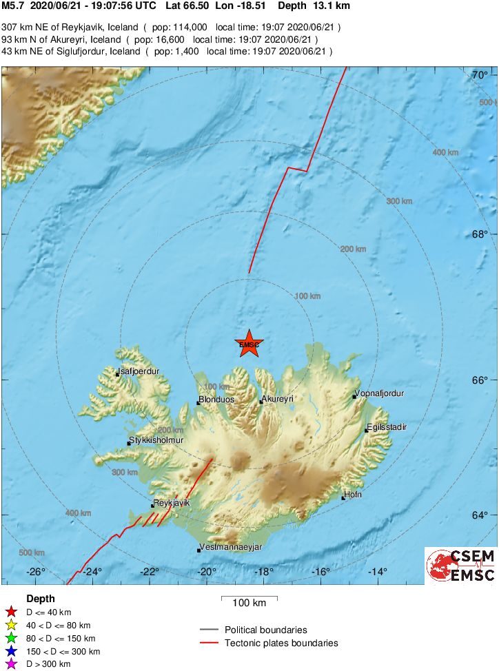 epicenter earthquake iceland june 2020