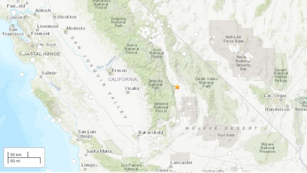 A 5.8 magnitude earthquake was measured 17km from Lone Pine, Calif.