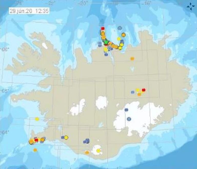 Image showing the earthquake swarm to the north of Iceland