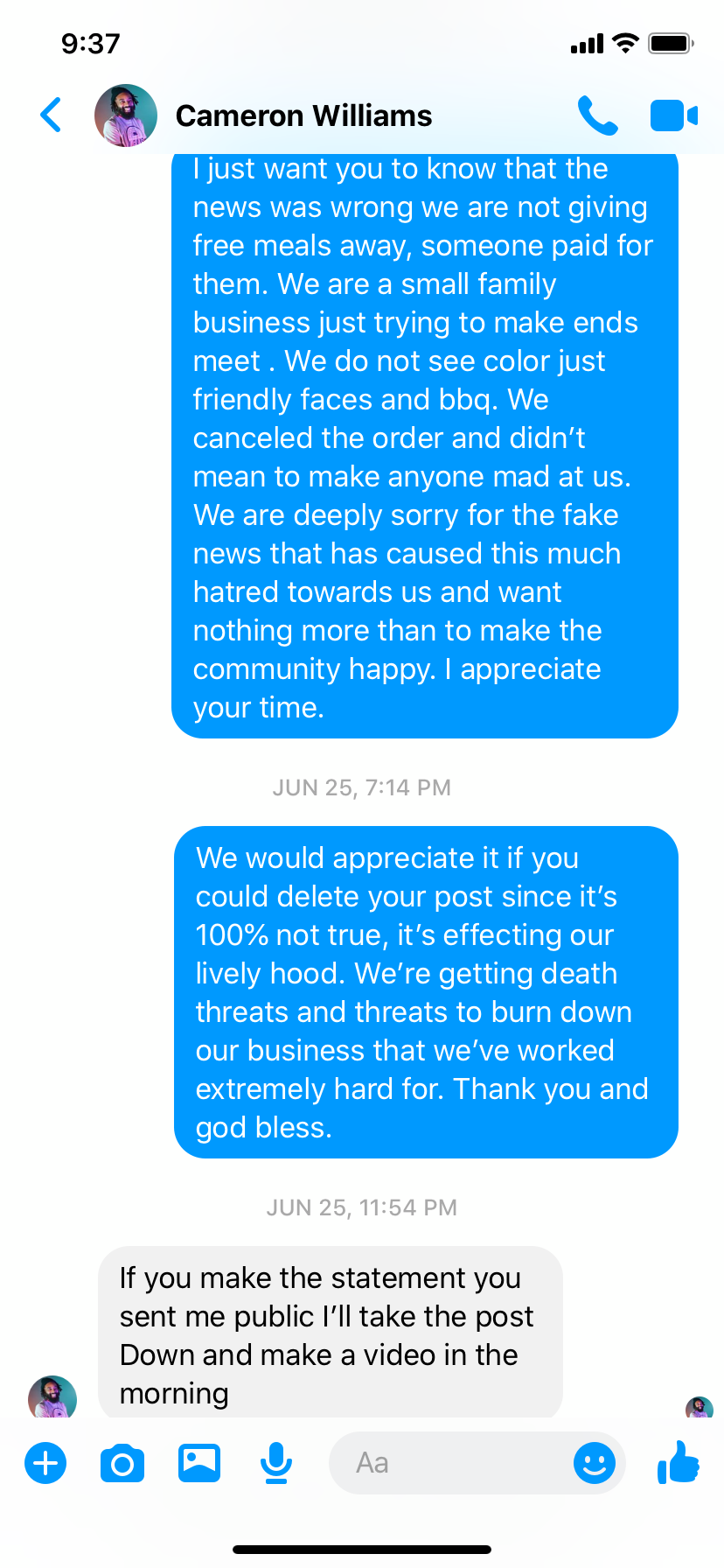 Click to enlarge Shuford’s Smokehouse, Cameron Williams messaging