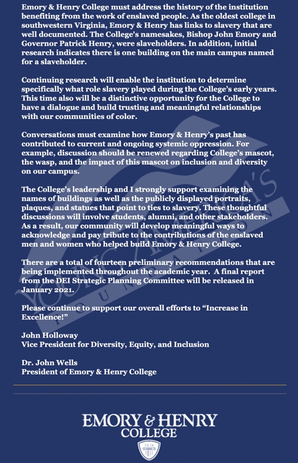 emory & henry college statement mascot racist