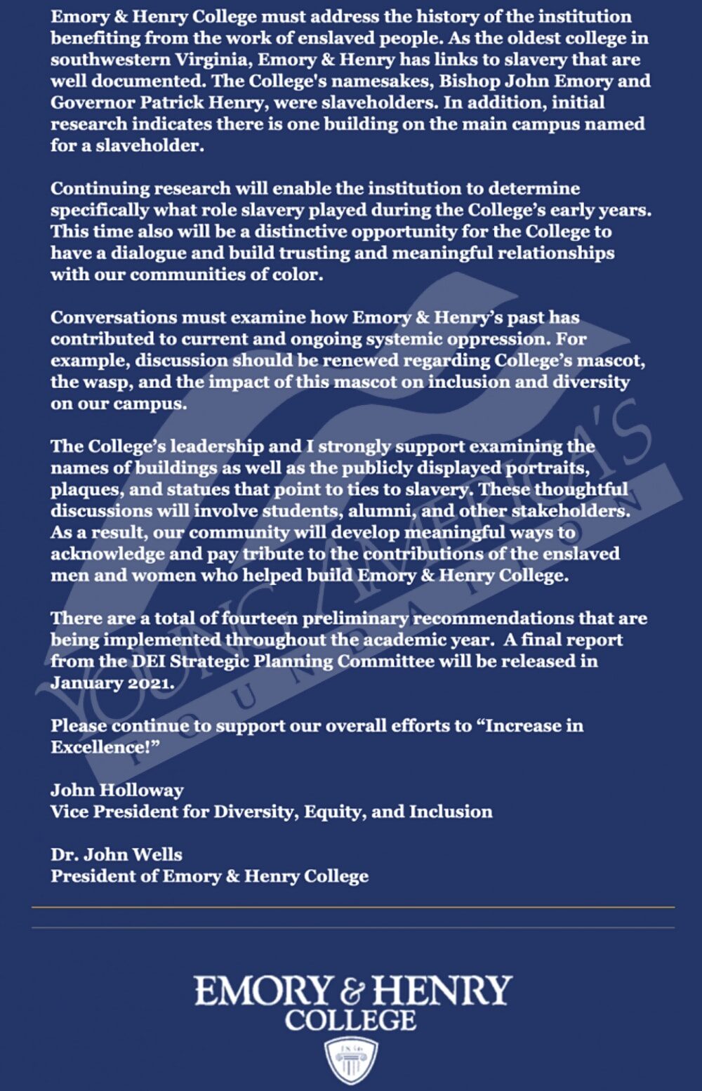 Click to enlarge emory & henry college statement mascot racist