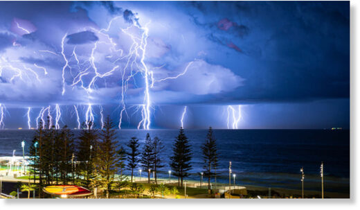 Perth photographer Steve Yanev's shot of lightning over Scarborough, titled 'Glorious Nature at its Best'.
