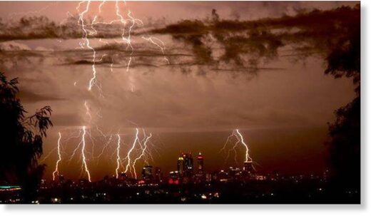 Lightning lights up Perth’s skies