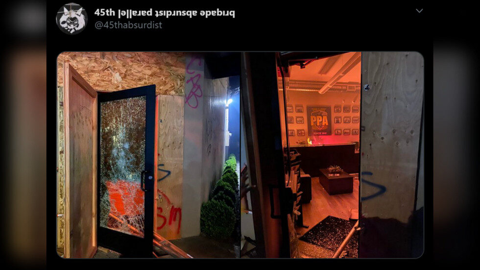 Click to enlarge Portland Police Association vandalized