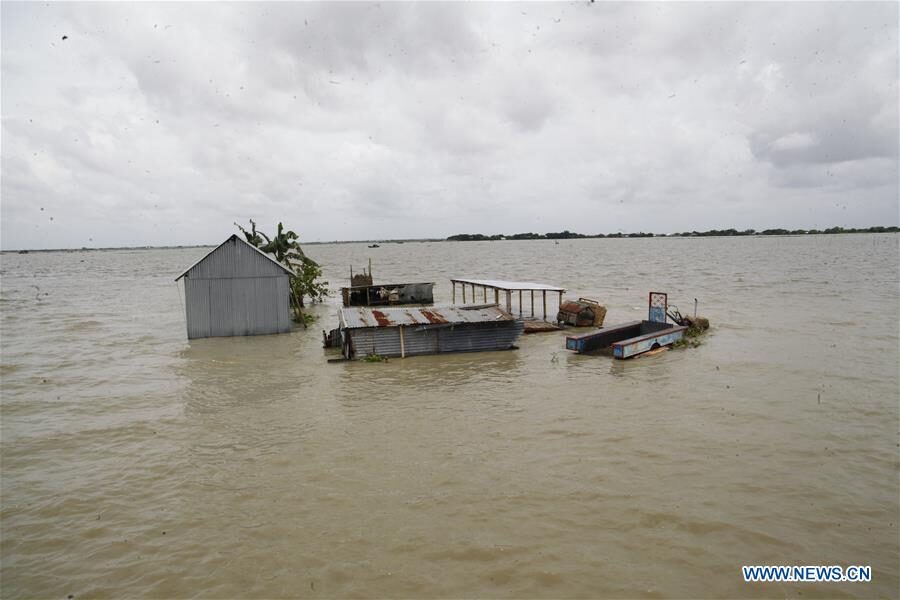 Click to enlarge Photo shows flood-affected houses in Faridpur, Bangladesh, July 19, 2020.