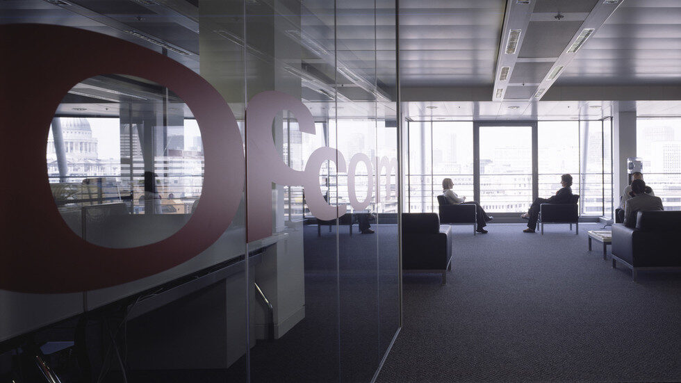 Ofcom Hq, London, United Kingdom, Architect Fletcher Priest, Ofcom Hq Panoramic View Featuring Ofcom Sign