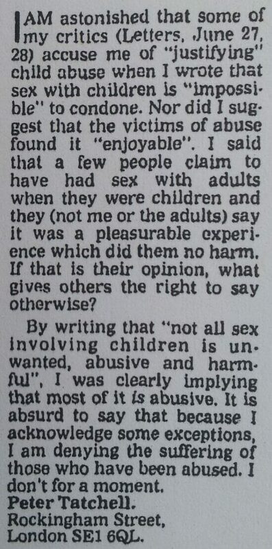 peter tatchell pedophilia letter guardian