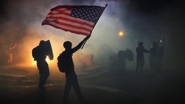 Click to enlarge portland protests american flag