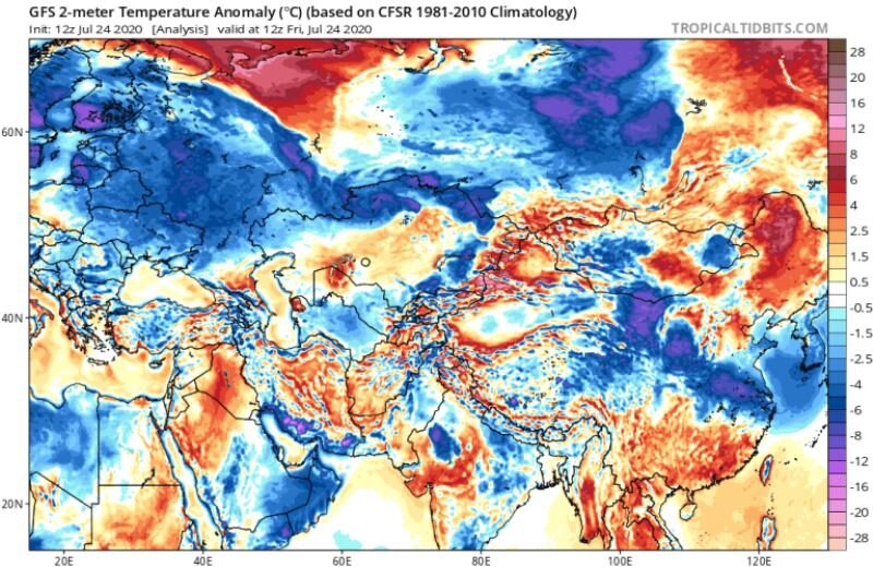 GFS 2m Temperature Anomalies — July 24.